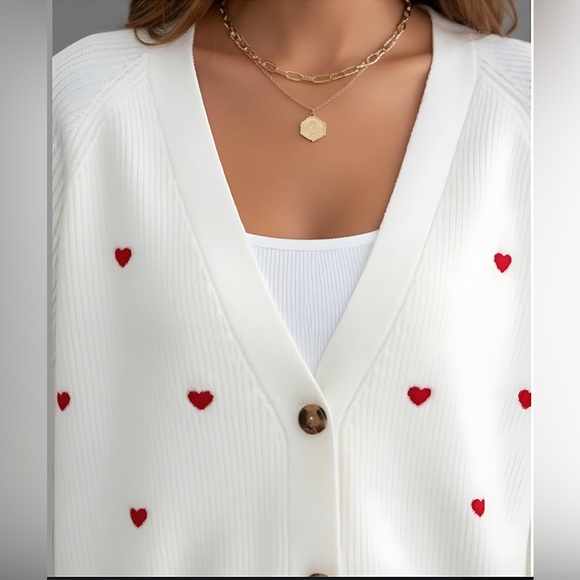 Beige Frenchy Heart Embroidery Button Front Cardigan - Picture 3 of 11